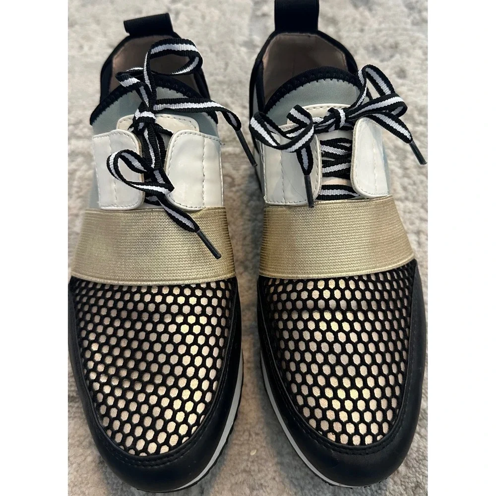 Steve Madden Cutout Mesh Sneakers Women's Size 6.5 Mint‎ Gold Black White